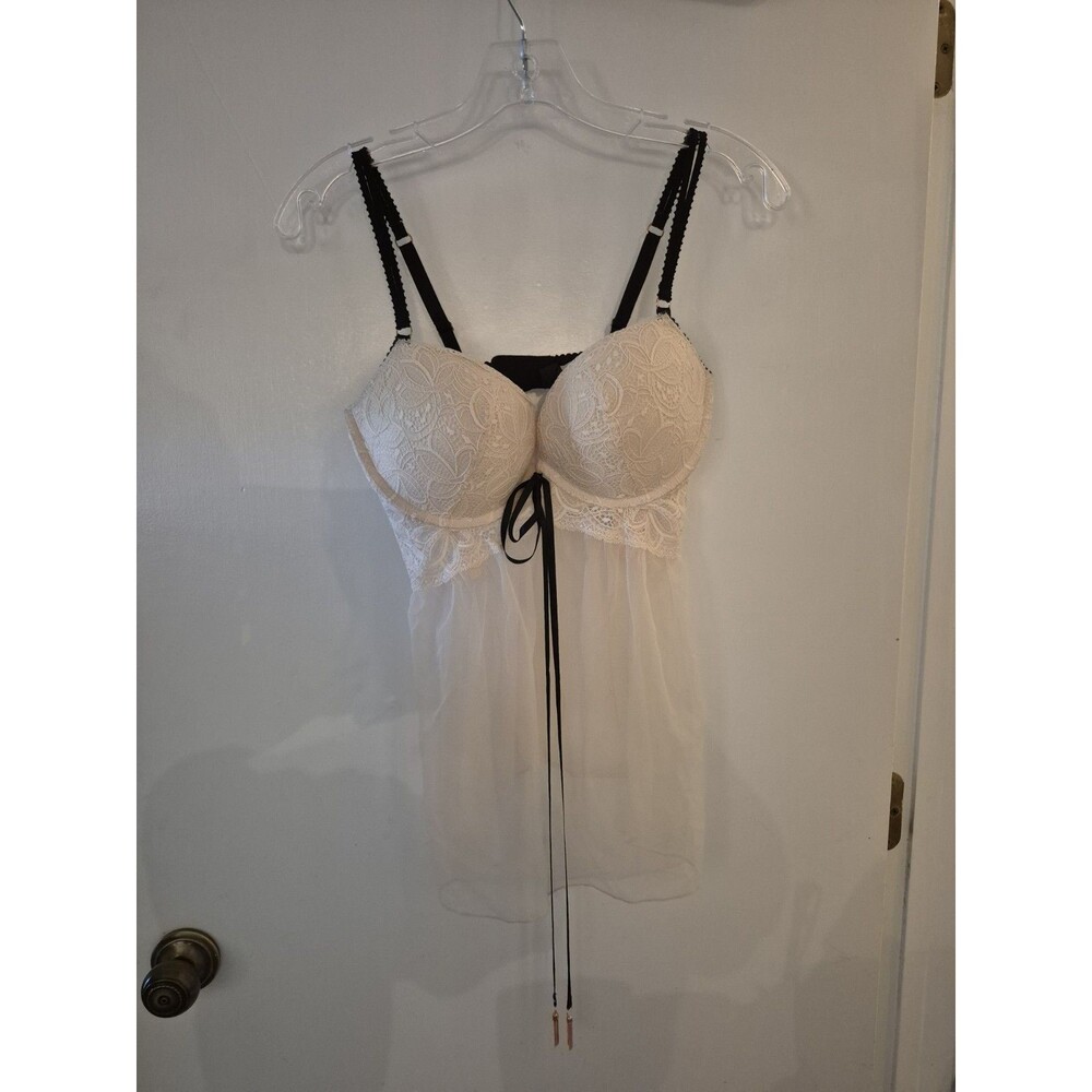 💥 Victoria Secret Size 36D Mesh & Lace Peach Babydoll Lingere D1